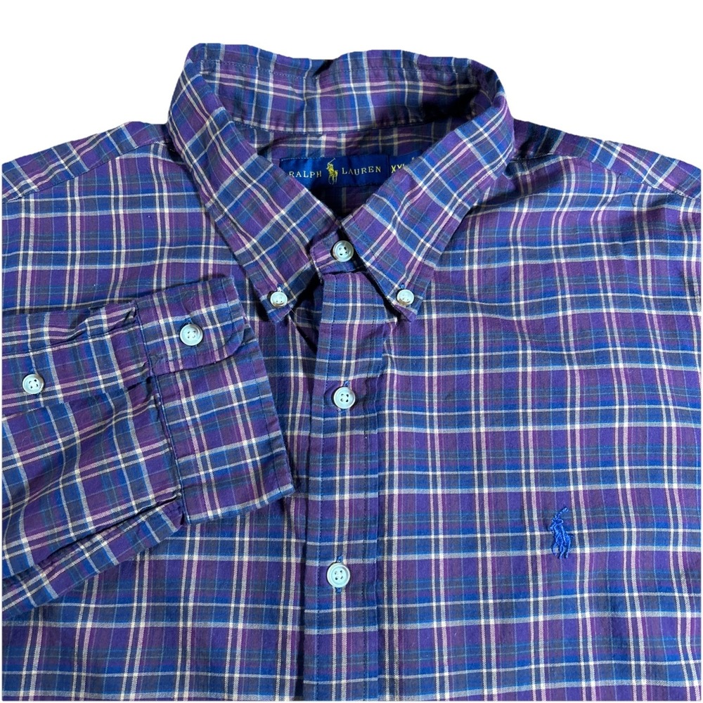 Ralph Lauren Shirt Men's XXL Purple Plaid‎ Long Sleeve Button Down Preppy Pony